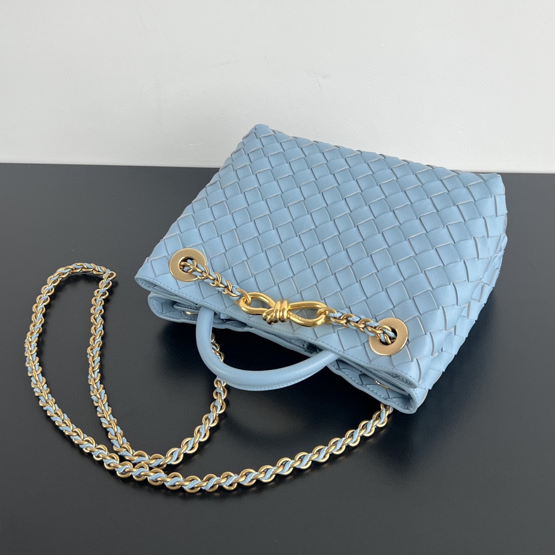 Small Andiamo Intrecciato Leather Top Handle Bag Sky Blue